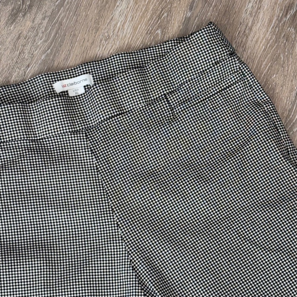 Liz Claiborne Lisa Black White Gingham Check Pull On Ankle Pants Womens 16